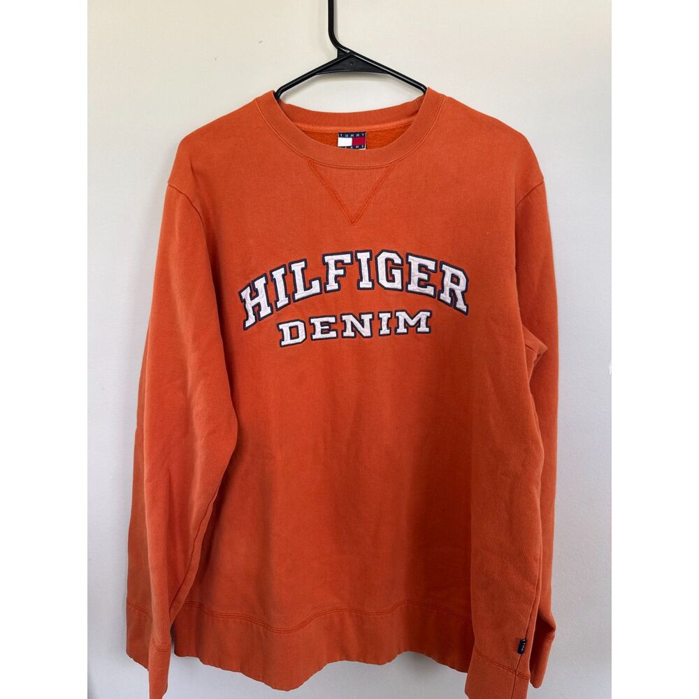 Vintage Tommy Jeans Hilfiger Denim Orange Embroidered Crewneck - Medium